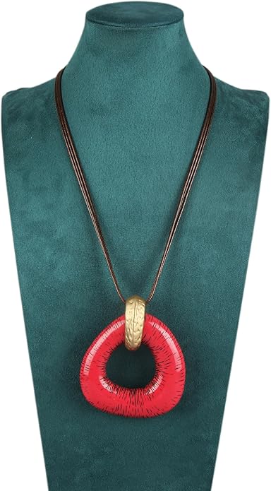 Boho Leather Necklace Women Bohemian Brown Circle Pendant Necklace Choker Long Necklaces for Women Boho Ring Large Pendant