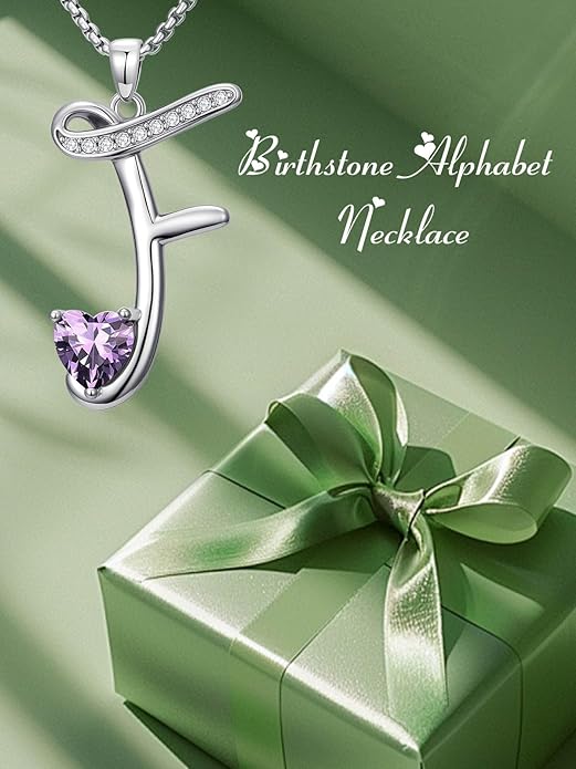 Valentines Day Gifts for Women Alphabet A to Z Initial Birthstone Pendant Necklaces for Women - 18k White Gold Plated Personalized Name Jewelry Valentine Mothers Day Birthday Gifts for Women Her Girlfriend