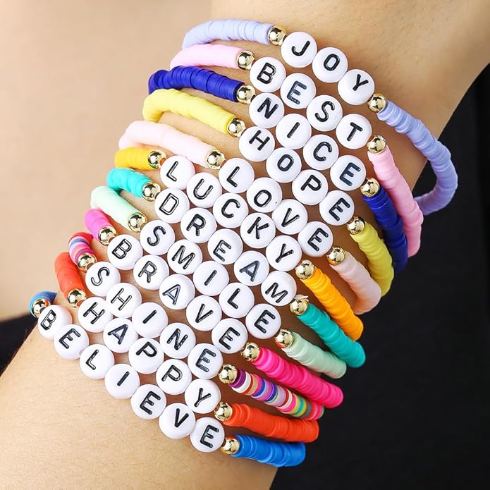 Friendship Bracelets Boho Stackable Bracelets for Women Surfer Heishi Clay Bead Bracelets Stretch Preppy Bracelets Colorful Boho Bracelets for Women
