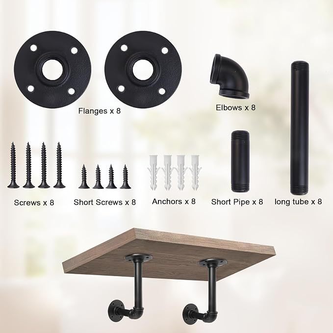 Storystore Industrial Pipe Shelf Brackets, 8 Pack Iron L-Shaped Shelving - Image 3