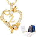 Initial Heart Necklace Gift for Women – 14K Gold Plated Rose Pendant, Personalized Letter Jewelry for Wife, Mom, Grandma, Sister – Birthday, Anniversary for Her