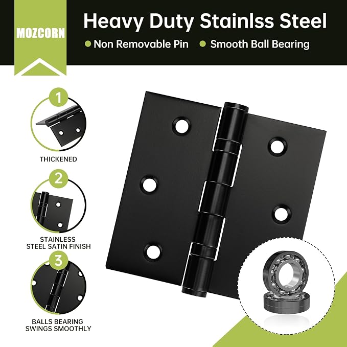 3 Pack Black Door Hinges 3 x 3 Inches, Stainless Steel Ball Bearing Hinges - Image 5