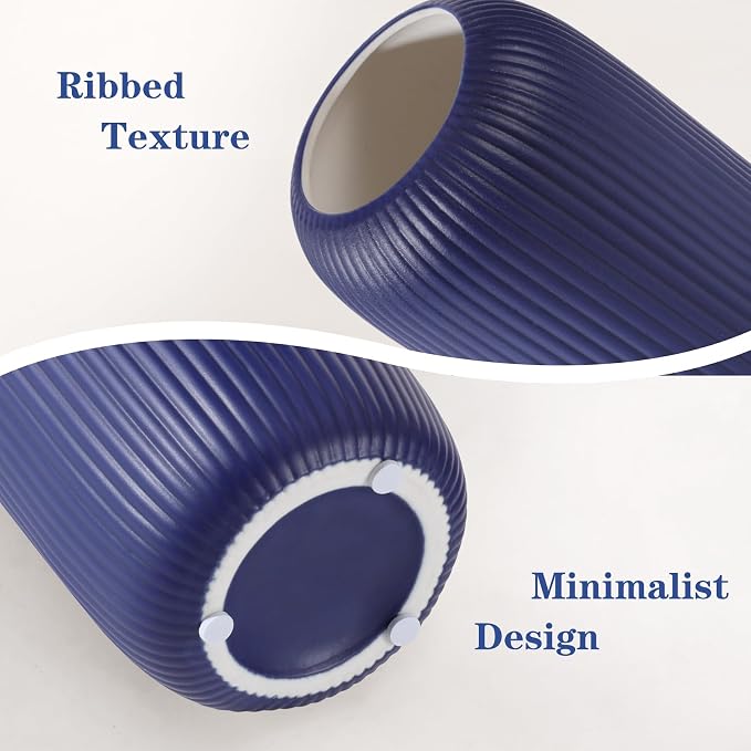 Ceramic Vase for Flowers – Modern Small Ribbed Textured Flower Vase for Home - Image 5