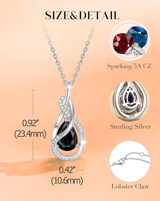 FANCIME TimelessTie Birthstone Necklace for Women White Gold Plated Sterling Silver Ribbon Design Jewelry Knot Pendant Fine Jewelry Gemstone Birthday Graduation Anniversary Valentines Day Gifts for Women Wife Mother Her