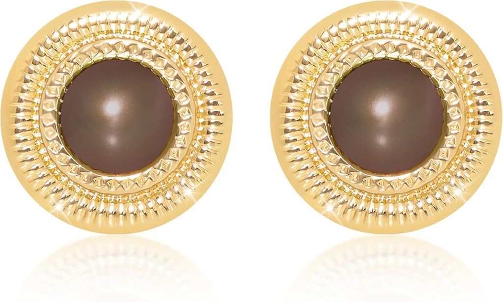Faux Pearl Gold Plated Stud Earrings for Women, Hypoallergenic Stainless Steel Ear Pin, Available in a Variety of Pearl Colors