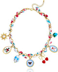 LILIE&WHITE Gold Charms Necklace for Women Bandana Necklace with Colorful Charms Necklaces Beach Jewelry Gift
