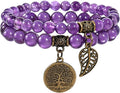 Bivei Natural Semi Precious Gemstone beads bracelet for women - Life Tree and Leaf Charm Energy Reiki Crystal Stretch Bracelets