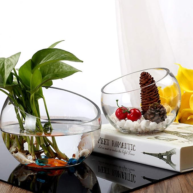 WGV Slant Cut Bowl Glass Vase Bulk, Width 9", Height 8.25", Candy Dish - Image 7