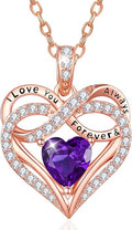 Infinity Rose Gold Valentines Heart Birthstone Necklace for Women,I Love You Always and Forever Jewelry,Valentines Anniversary Birthday Gifts for Her Wife Mom Grandma Daughter