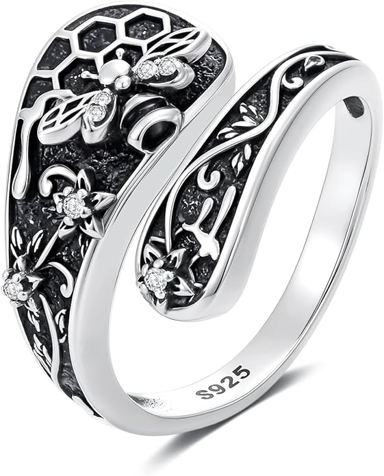 LOANGO Spoon Ring for Women 925 Sterling Silver Spoon Rings Adjustable Oxidized Vintage Thumb Rings Sunflower Hummingbird Butterfly Bee Cardinal Jewelry Gifts for Women Men