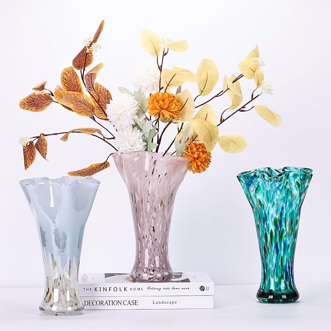 9.0" H Pink Glass Vases for Flower, Unique Hand Blown Glass Vase | Wide Mouth - Image 6