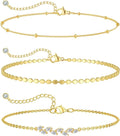 MIDEEO Gold/Silver Ankle Bracelets for Women,14K Gold Anklets for Women Waterproof Cuban Link Heart Beads Herringbone Rhinestone Anklets Set Layered Anklet Bracelets for Women Gold Jewelry Gift