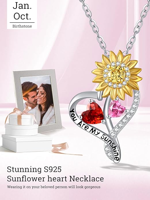 Valentine's Day Gifts for Wife 925 Sterling Silver Double Birthstone Pendant Necklaces I Love You for Always and Forever Necklace Anniversary Birthday Gifts for Wife Girlfriend Mom Her