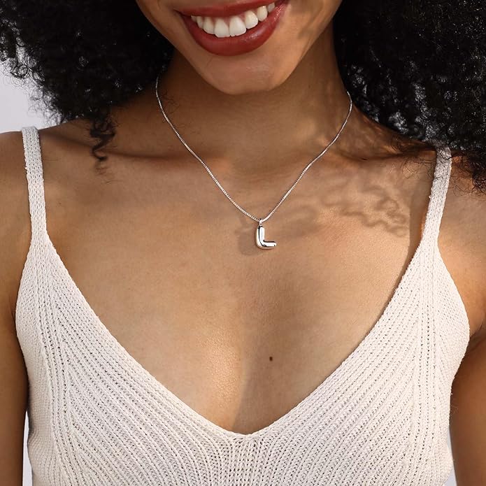 Bubble Gold Silver Letter Necklace Initial Necklaces for Women Trendy 14K Dainty Charm Pendant Name Necklace Personalized Jewelry Gift for Women Teen
