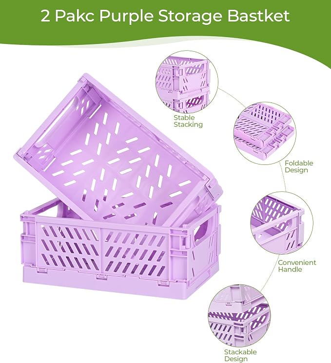 HUUSMOT 2-Pack Collapsible Plastic Storage Baskets, 9.8"x6.5"x3.8" | Pastel - Image 2