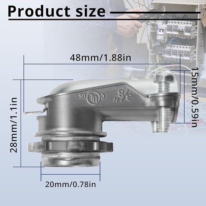 10-Pack 3/8" Flexible Metal Conduit Elbow 90 Degree Squeeze Connectors | Zinc - Image 2