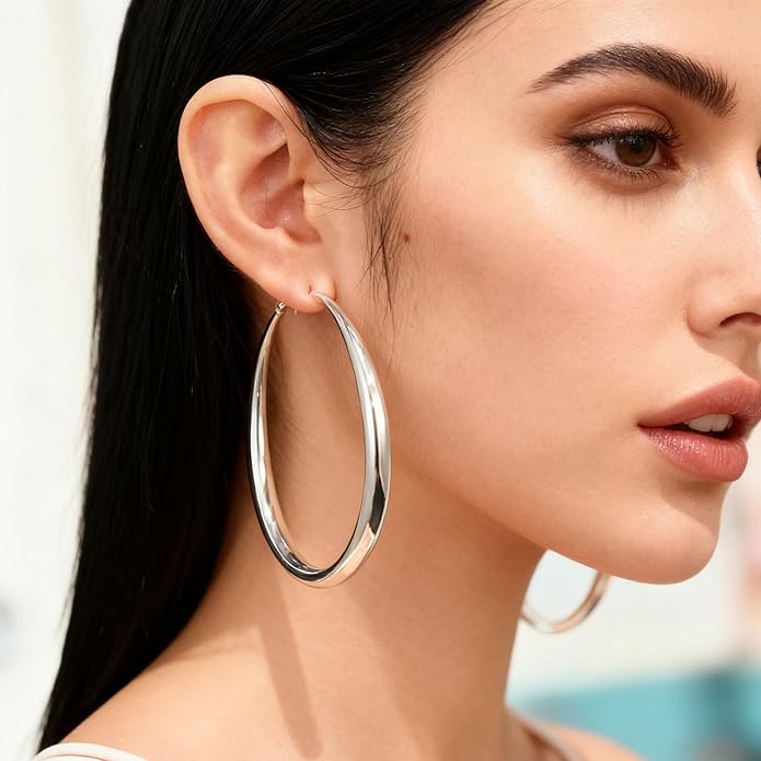 EXGOX Sterling Silver Hoop Earrings - Hypoallergenic, Lightweight, Chunky, 14K Real Gold Plated, Big Large Hoops for Women