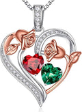 Iefil Valentines Day Gifts for Her - 925 Sterling Silver Rose Heart Necklace, Birthstone Jewelry, Anniversary Birthday Gifts for Wife Girlfriend Mom Daughter