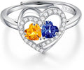 Iefil Adjustable Ring for Women - 925 Sterling Silver Double Birthstone Rings, Anniversary Birthday Gifts for Women Wife Her