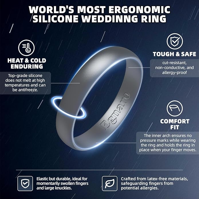 Egnaro Silicone Rings for Her, Rubber Wedding bands for Him, Breathable Engagement thin Unisex Design, Variety Multipack 1-7