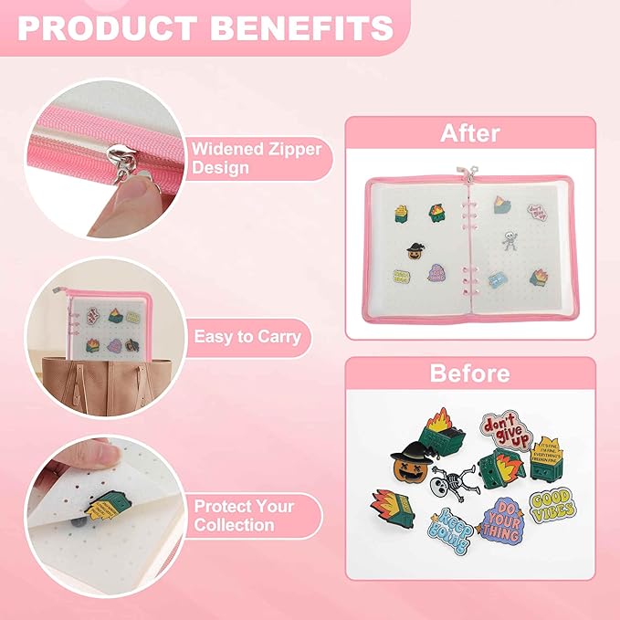 Pin Bag, Portable Pin Display Book, Ideal for Pins, Brooches Storage, Pink White