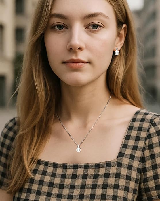 Classic Pearl Jewelry Set for Women – Elegant Pearl Necklace and Earrings Set with 14K Gold Plated Silver Chain Jewelry Perfect as Special Occasion Gift