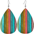 Vintage Wood Wooden Print Faux Leather Teardrop Earrings for Women Drop Dangle Earrings
