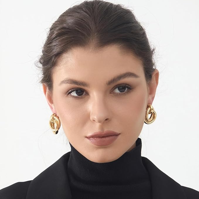 Chunky Knot Earrings, Circle Link Geometric Drop Dangle Earrings Studs, Women's Jewelry Trendy