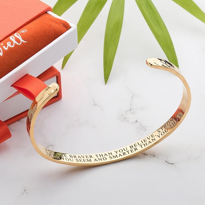 Carviell Engraved Cuff Bracelets for Women – Inspirational, Friendship, Love, Mom, Daughter, Sister, Christian, Graduation, Memorial & Wedding Gifts – 80+ Phrases – Stainless Steel, Gift-Ready