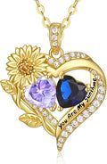 Sunflower Heart Necklace for Women 14K Gold Exquisite Valentines Day Anniversary Birthday Gifts for Wife Mother Her Double Birthstone Pendant Jewelry‘You Are My Sunshine’