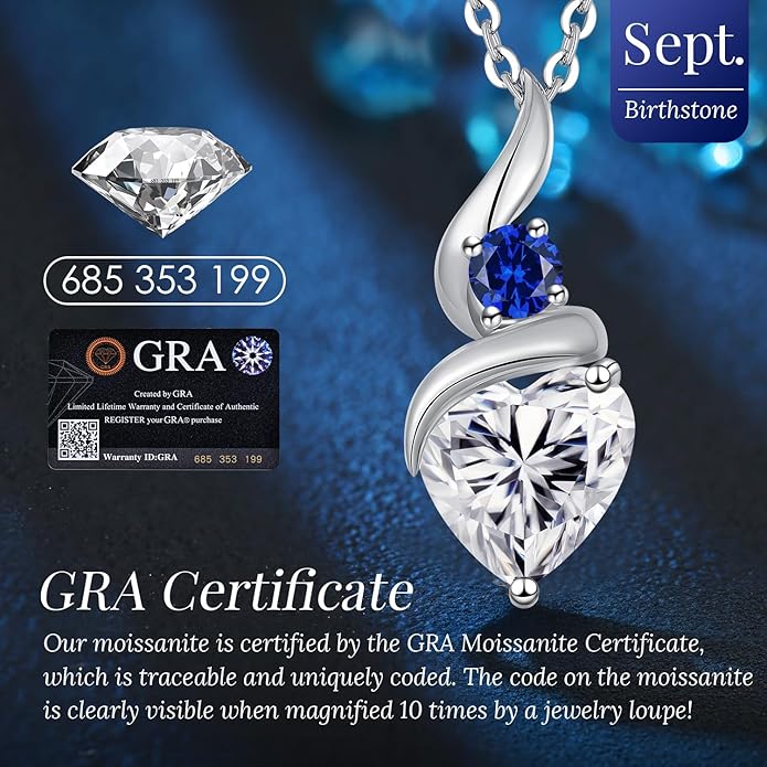 ANDSO Valentine's Day Gift Moissanite Heart Pendant Necklaces for Women, 925 Sterling Silver Necklace with Birthstone, Ideal Anniversary Present or Birthday Jewelry Gifts for Mom Wife Her Girlfriend