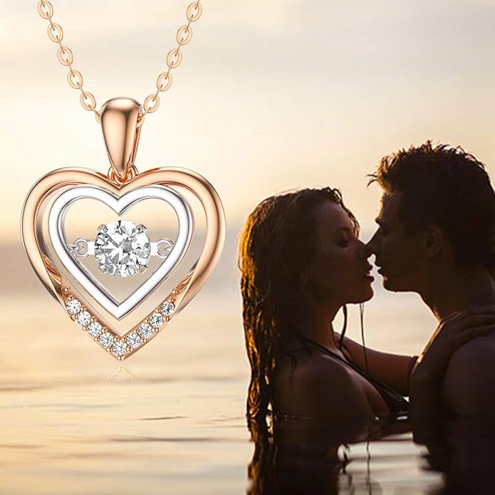 14k Gold Created Moissanite Heart Pendant Necklace for Women, Real Gold Anniversary Jewelry for Wife, Gifts for Her, 16-18 Inch