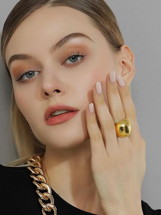 GOLDCHIC JEWELRY Chunky Dome Ring for Women, Stainless Steel Bold Stacking Croissant Statement Ring For Men (Size 7-12, Custom)
