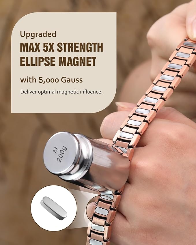 Jecanori Pure Copper Bracelet for Men, 5X Strength Magnetic Bracelets for Men with 5,000 Gauss Ellipses Magnets & Premium Butterfly Clasp