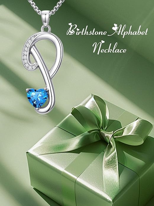 Valentines Day Gifts for Women Alphabet A to Z Initial Birthstone Pendant Necklaces for Women - 18k White Gold Plated Personalized Name Jewelry Valentine Mothers Day Birthday Gifts for Women Her Girlfriend