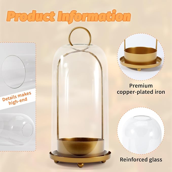 Hurricane Glass Candle Holder, Large Brass Lanterns Hurricane Candlestick Holder - Image 7