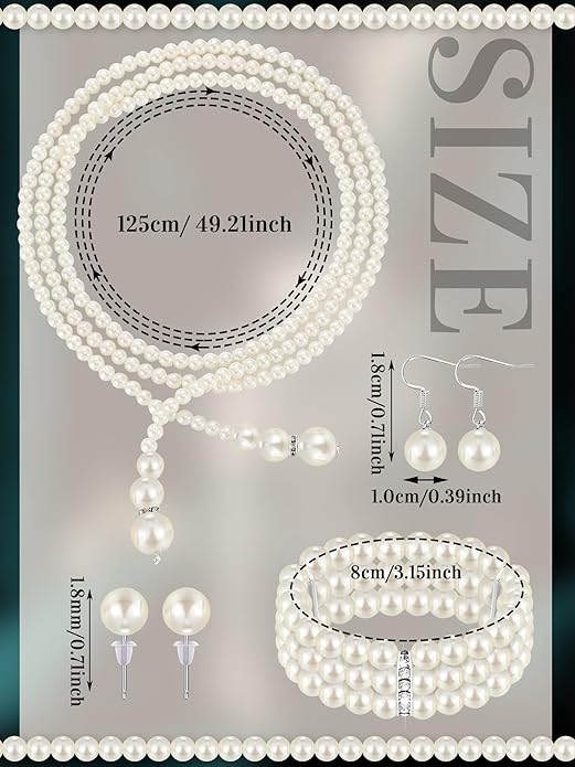 Glenmal Pearl Rhinestone Jewelry Set for Women Pearl Necklace Bracelet Earrings for Wedding Birthday Bridal Shower Tea Party