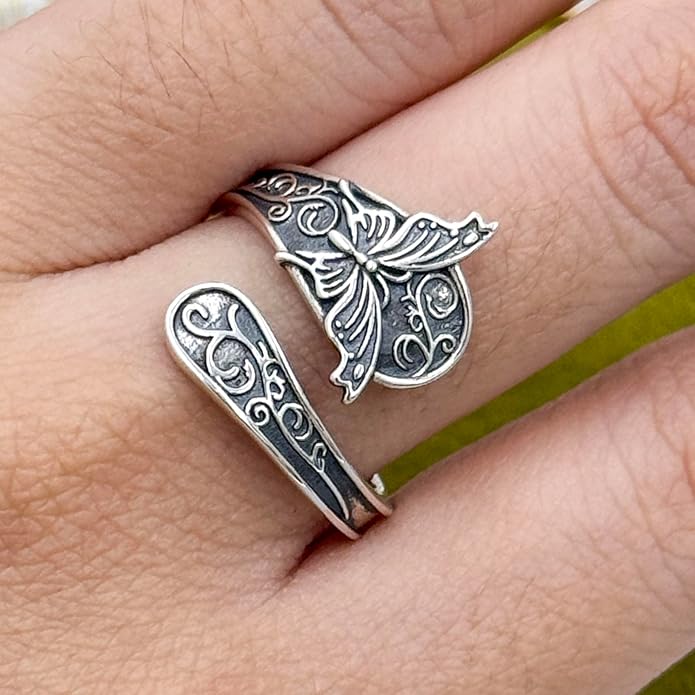 Adjustable Rings 925 Sterling Silver Jewelry Witch Hat Fox Dolphin Butterfly Dragonfly Spoon Ring Gifts for Women Men Lover Anniversary Birthday Graduation Christmas Valentine's Day Mother's Day