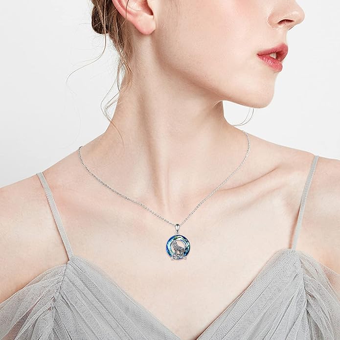 YFN Wolf Necklace Gifts for Men Women Sterling Silver Opal Moon Wolfs Jewelry Birthday 18+2"