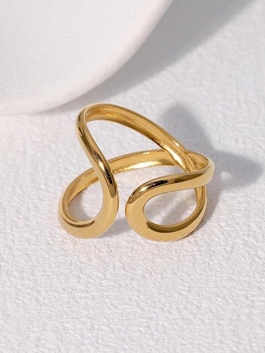 Chunky Rings For Women, Gold Silver Thumb Ring Asymmetrical Wavy Curve Ring Adjustable Non Tarnish Dainty Stainless Steel New Year Anniversary Birthday Jewelry Gift