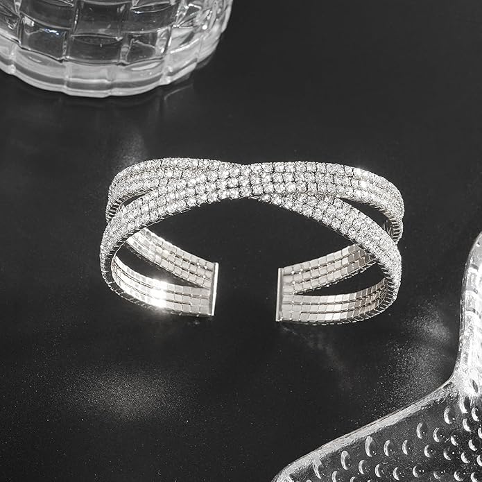 Suyi Rhinestone Bracelet Multilayer Gold Cuff Bracelet for Women Crystal Braidal Bracelets