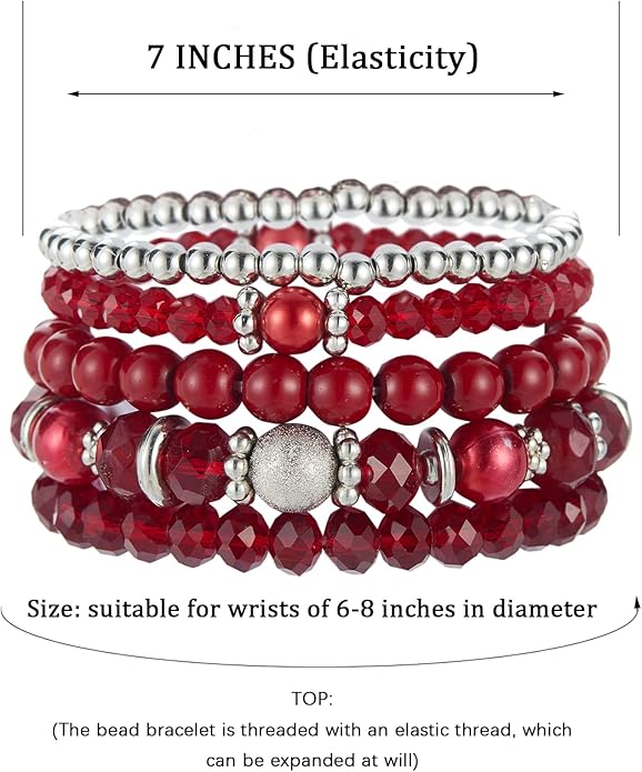 Noessla Beaded Pearl Stretch Bracelet Silver Stackable Crystal Beads Bracelets Trendy Costume Jewelry Mothers Day Gifts for Women