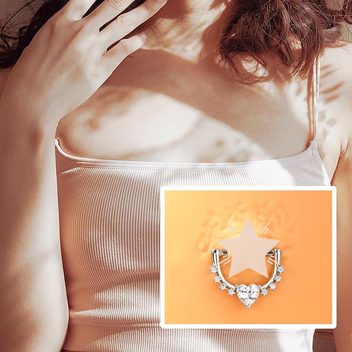 Melighting 14G Star Nipple Rings Steel 316L Nipple Piercing Jewelry Clear CZ Nipple Bars Clicker Nipple Barbell For Women Men 14mm