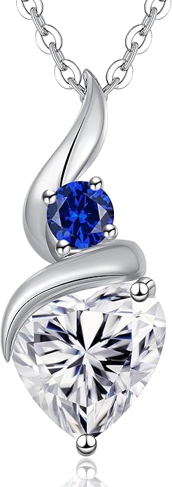 ANDSO Valentine's Day Gift Moissanite Heart Pendant Necklaces for Women, 925 Sterling Silver Necklace with Birthstone, Ideal Anniversary Present or Birthday Jewelry Gifts for Mom Wife Her Girlfriend