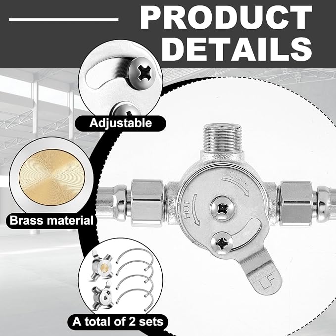 Yaocom 8 Pcs 3/8" Manual Mixing Valve Hot Cold Water Temperature Mixer - Image 3