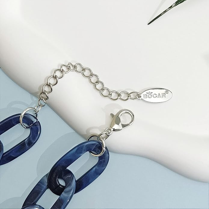 Bocar Acrylic Chunky Statement Necklace for Women Cube Link Chain Collar Necklace and Hoop Earrings Costome Jewelry Set