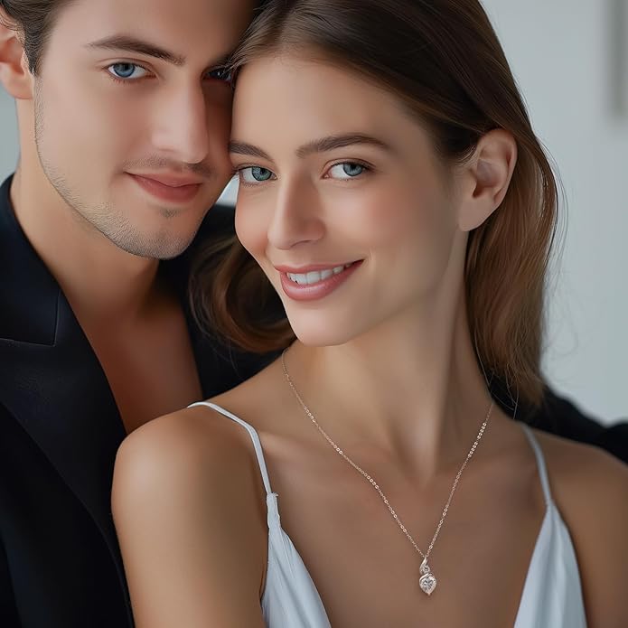 ANDSO Valentine's Day Gift Moissanite Heart Pendant Necklaces for Women, 925 Sterling Silver Necklace with Birthstone, Ideal Anniversary Present or Birthday Jewelry Gifts for Mom Wife Her Girlfriend