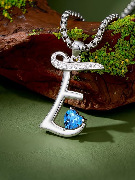 Valentines Day Gifts for Women Alphabet A to Z Initial Birthstone Pendant Necklaces for Women - 18k White Gold Plated Personalized Name Jewelry Valentine Mothers Day Birthday Gifts for Women Her Girlfriend