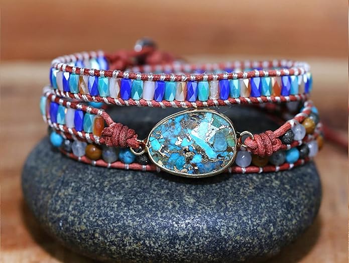 ZOSOJONA Women Wrap Bracelets Boho Natural Stone Jasper Turquoises Strand Bracelet Jewelry Collection