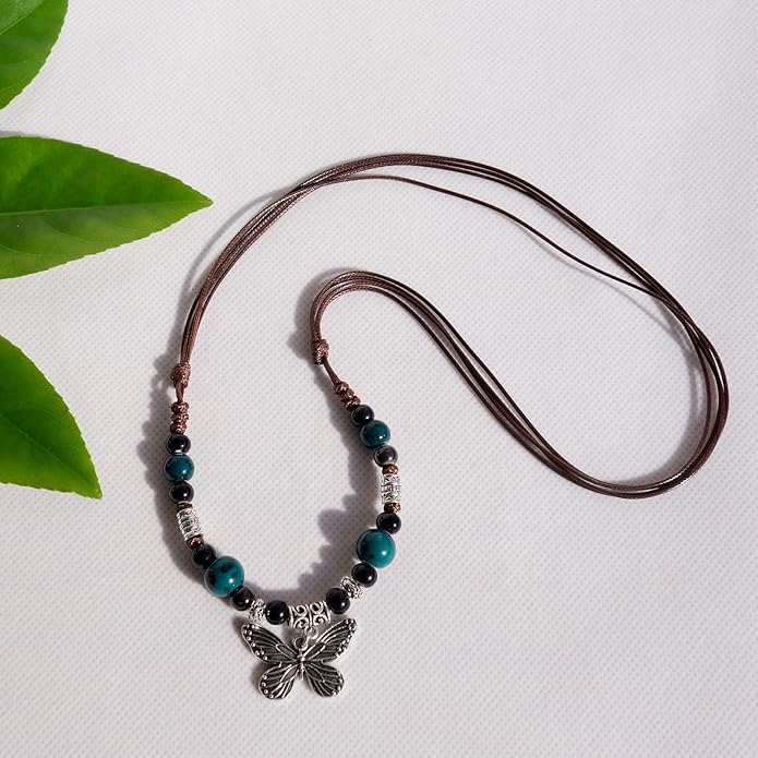 Boho Style Colorful Ceramic Bead Strand Necklace Adjustable Bohemian Jewelry Gift for Women, Fashion Clothing Matching Necklace